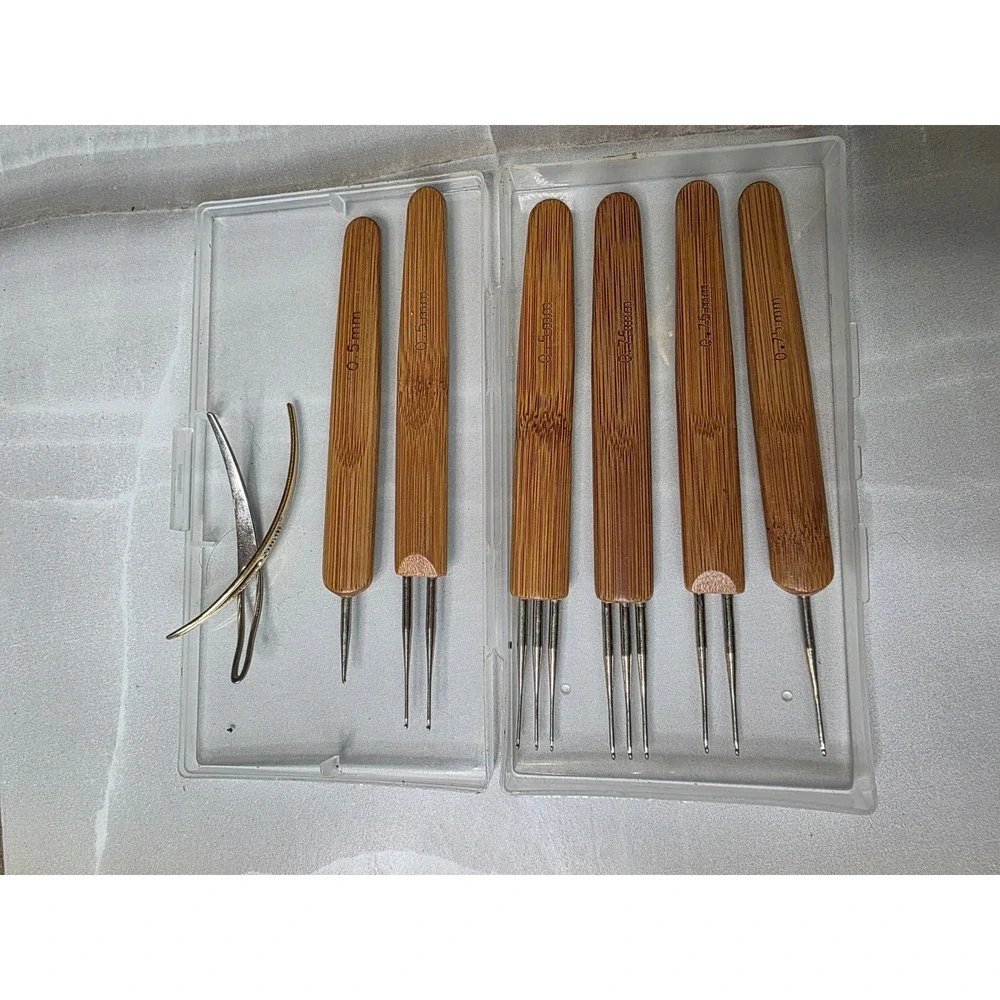 Jmail 8pc Dreadlock Crochet Needle Set 0.5mm 0.75mm Bamboo Handle‎ Tools Case W1